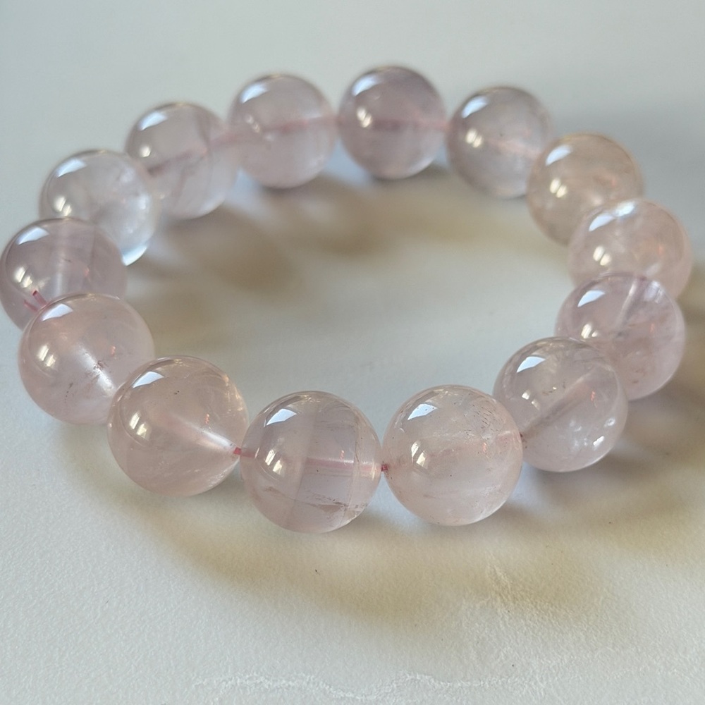 Natural Rose Quartz Beaded Stretch Bracelet - 15mm Crystal Gemstone Jewelry